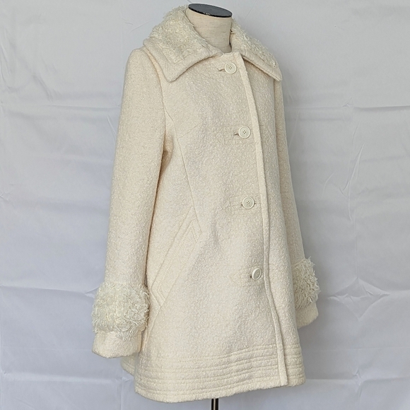 Free People Coat Jacket Wool Blend Sherpa Trim Button Front Lined Ivory L NWT - Picture 6 of 16